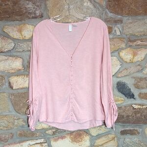 Cynthia Rowley Linen Blend Pink Button-Up Blouse